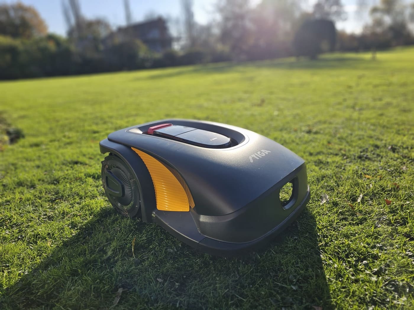A Stiga robot mower working a lawn after installation